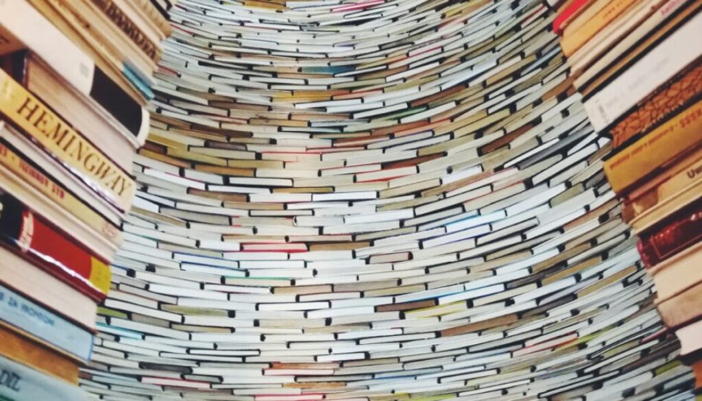 a circular tower of books